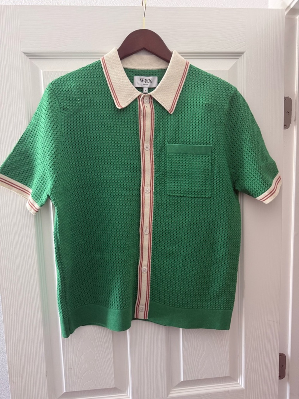 WAX Green Short-Sleeve Knit Polo with Cream Trim
